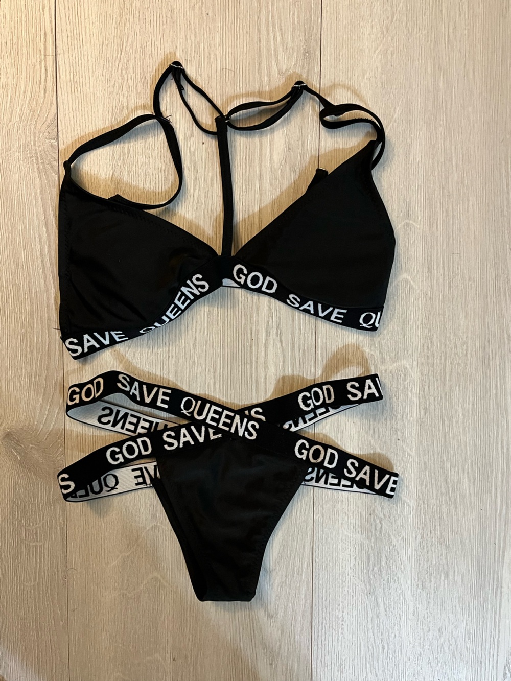 Black Women’s Bikini Set with 'God Save Queens' contrast bands